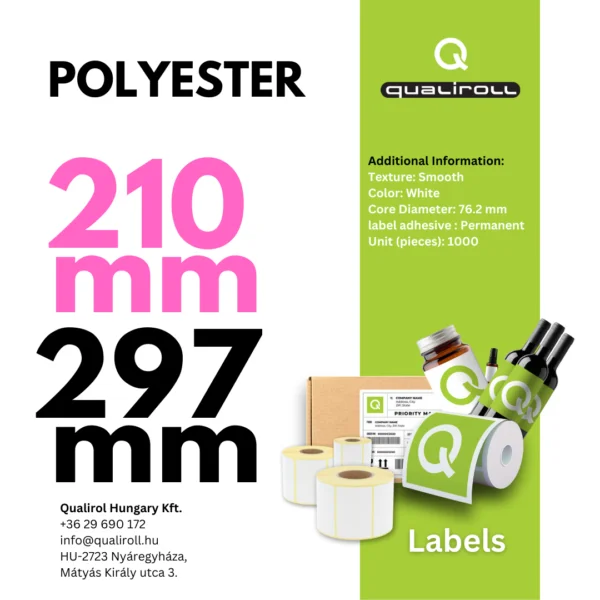 Polyester Címkék, 210mm x 297mm, Bevonat nélküli (P)