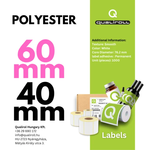 Polyester Címkék, 60mm x 40mm, Bevonat nélküli (P)