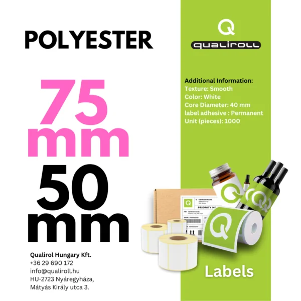 Polyester Címkék, 75mm x 50mm, Bevonat nélküli (P)
