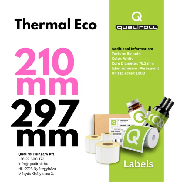ThermalEco Címkék, 210mm x 297mm, Bevonat nélküli (P)