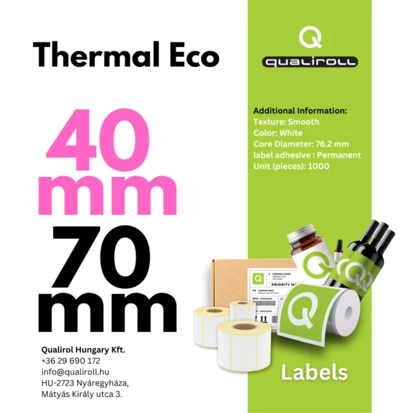 ThermalEco Labels, 40mm x 70mm, Uncoated (P)