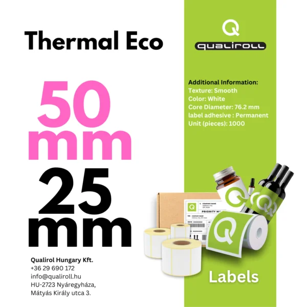 ThermalEco Labels, 50mm x 25mm, Uncoated (P)