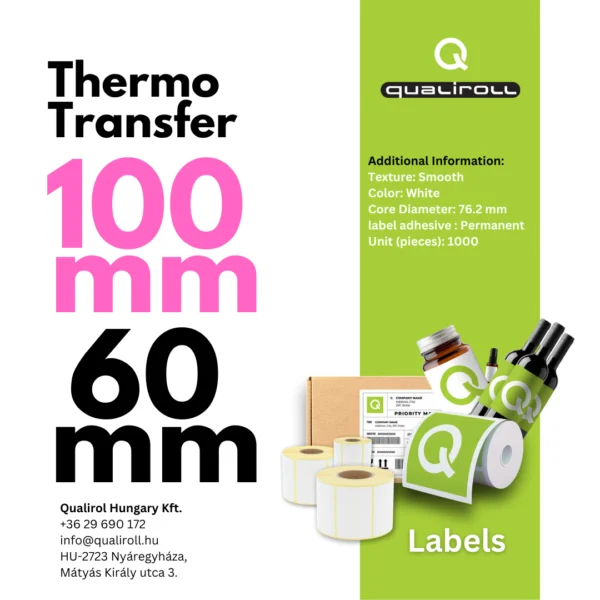 ThermoTransfer Etiketten, 100mm x 60mm, Unbeschichtet (P)