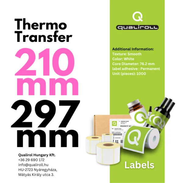 ThermoTransfer Labels, 210mm x 297mm, Uncoated (P)
