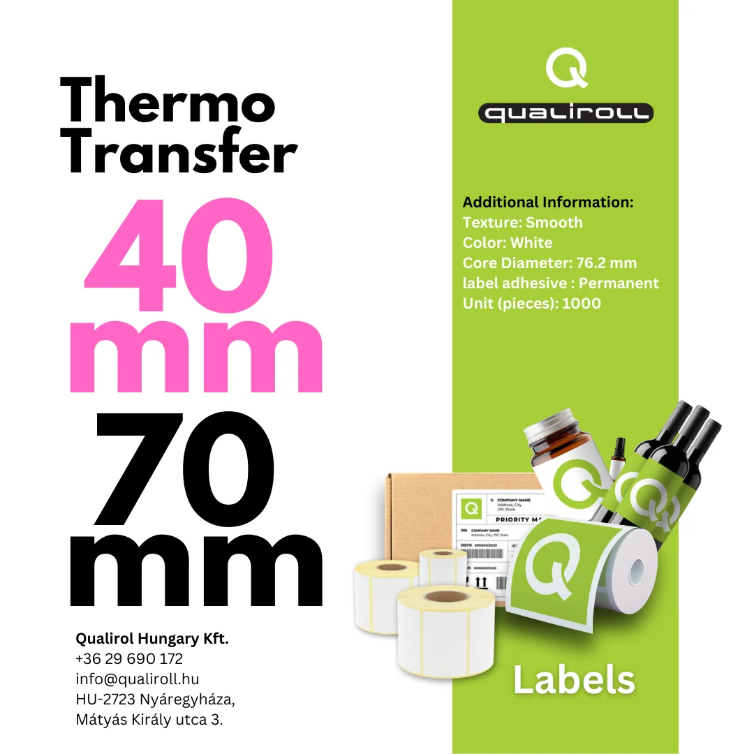 ThermoTransfer Etiketten, 40mm x 70mm, Unbeschichtet (P)