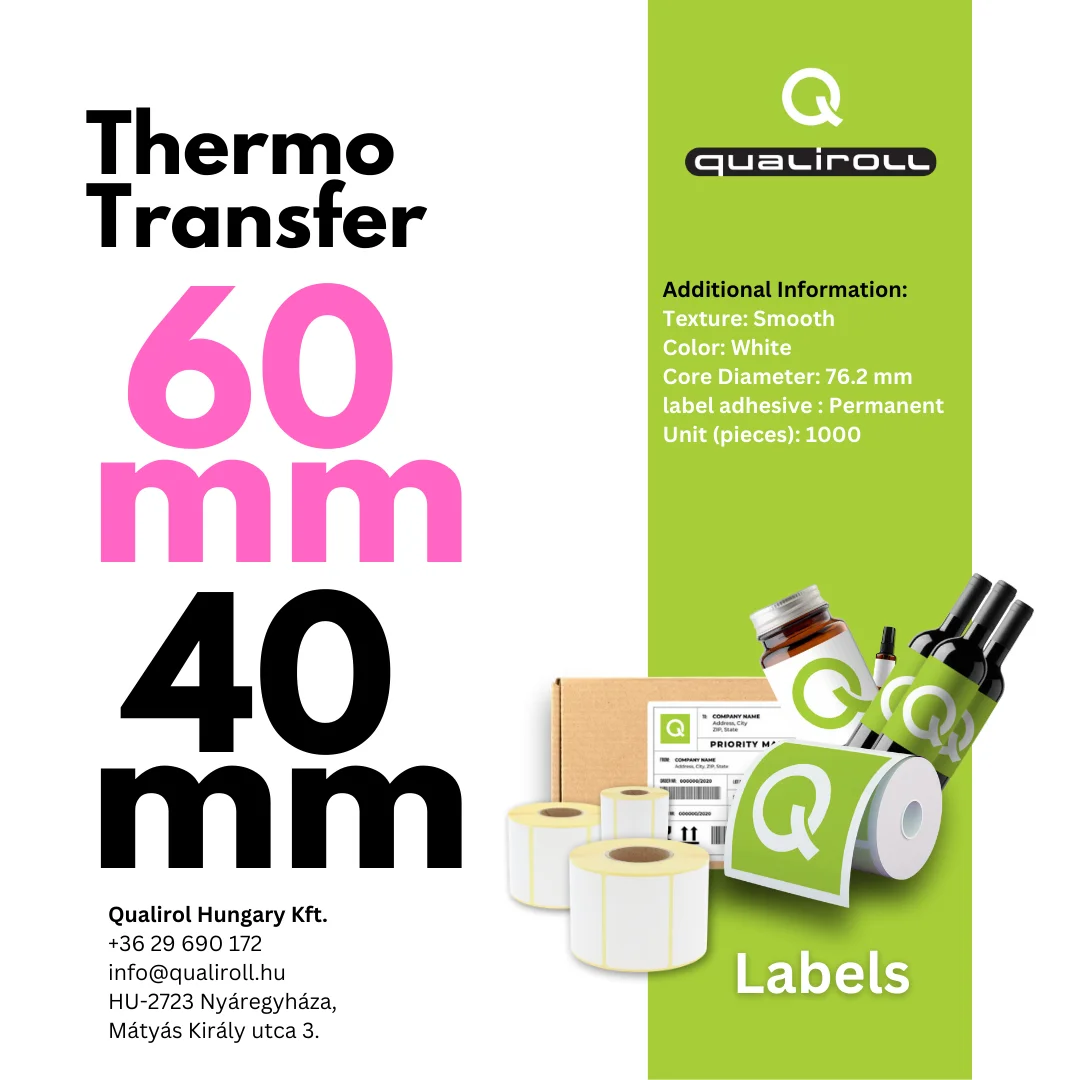 ThermoTransfer Labels, 60mm x 40mm, Uncoated (P)
